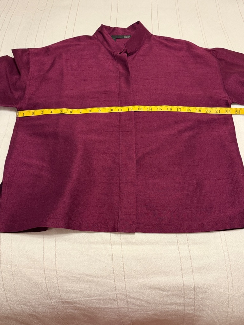 Eileen Fisher Silk Dupioni Mandarin Collar Top | Size XS | Magenta/Plum - Picture 6 of 7